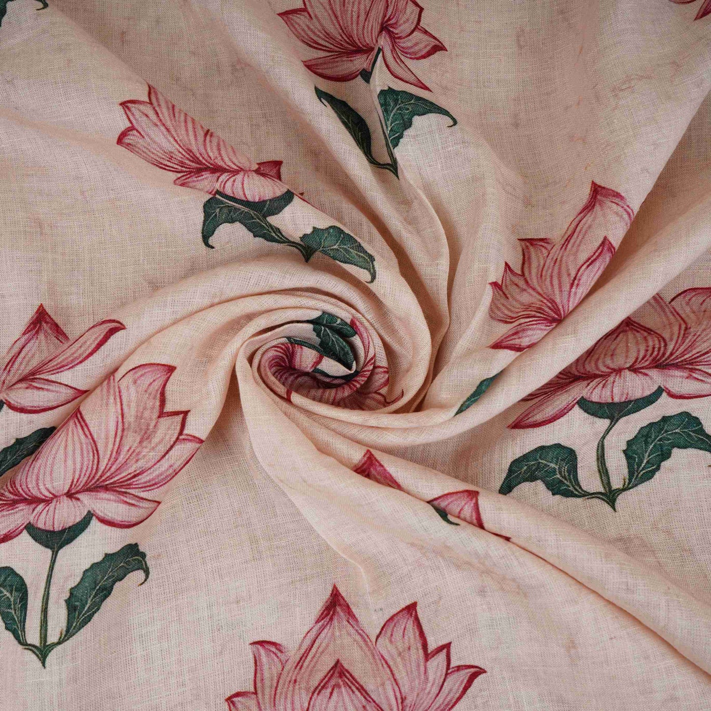 Off White Floral Print Pure Linen Fabric SN-30532