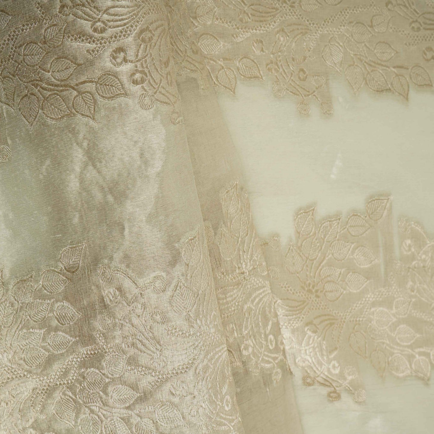 Golden With Silver Zari Work Tissue Fabric CW-32591