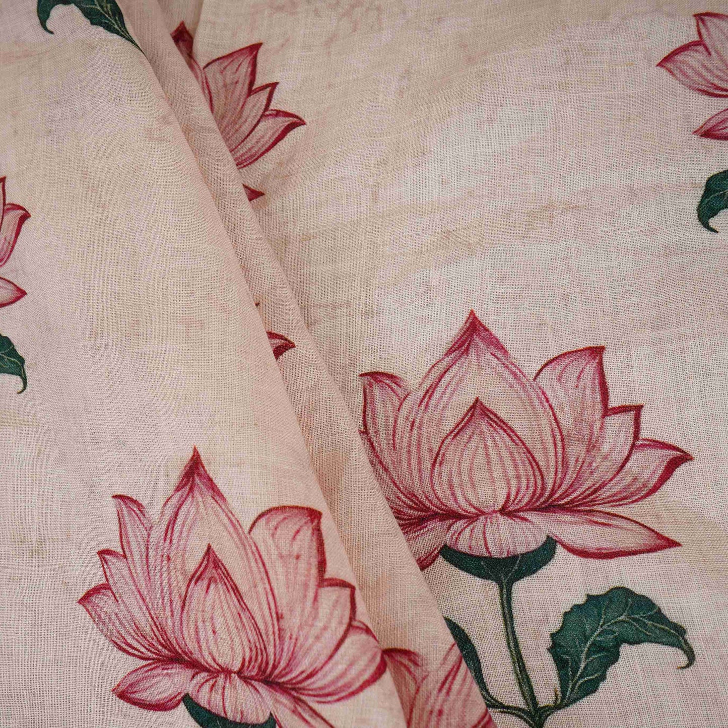 Off White Floral Print Pure Linen Fabric SN-30532
