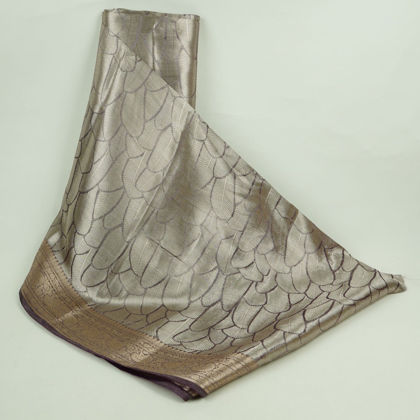 Purple With Silver Gold Zari Work Tissue Fabric CW-32593