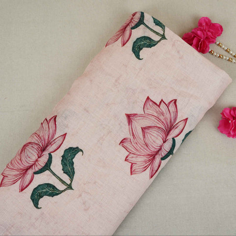 Off White Floral Print Pure Linen Fabric SN-30532