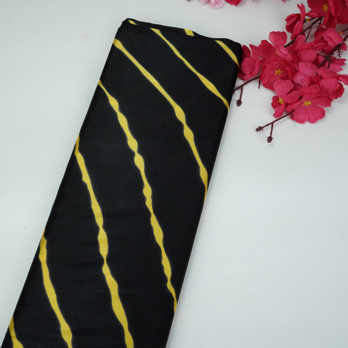 Black Leheriya Print Satin Chiffon Fabric VP-34932