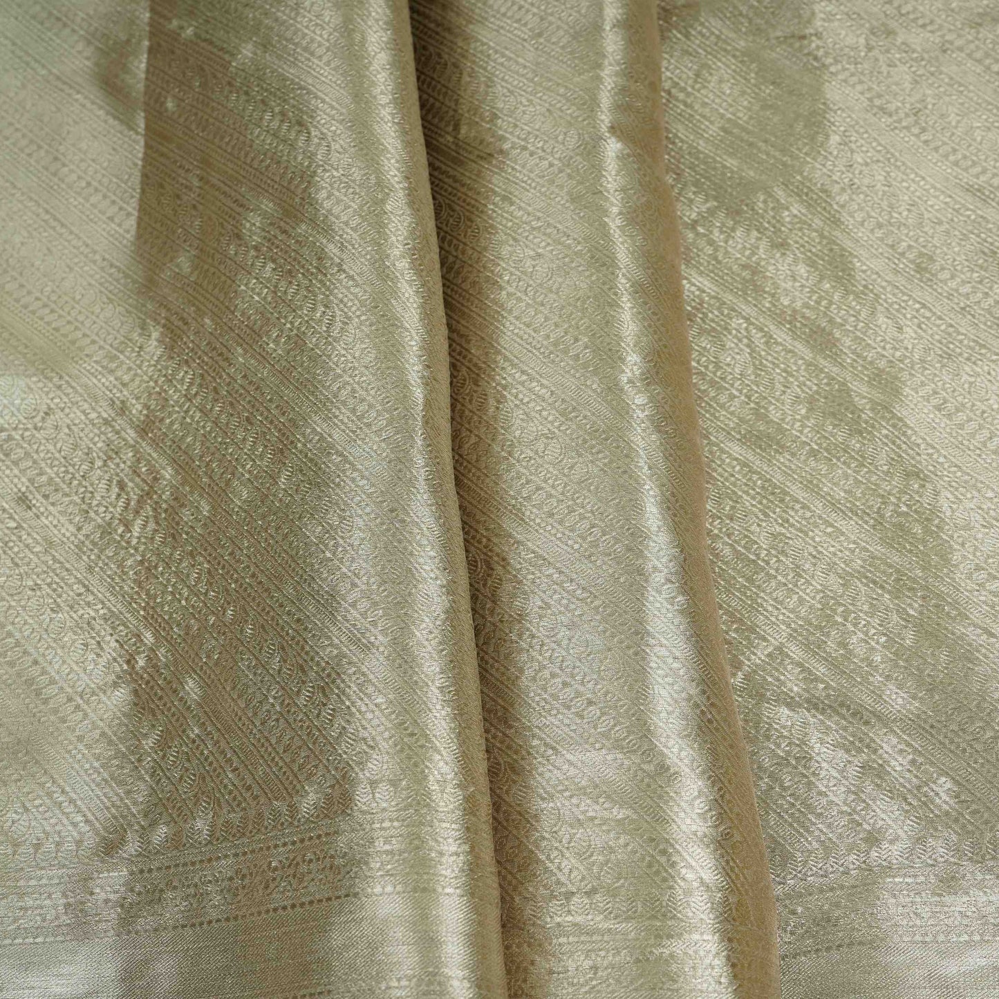 Silver Champagne Lehriya Floral Weave Tissue Fabric CW-32601
