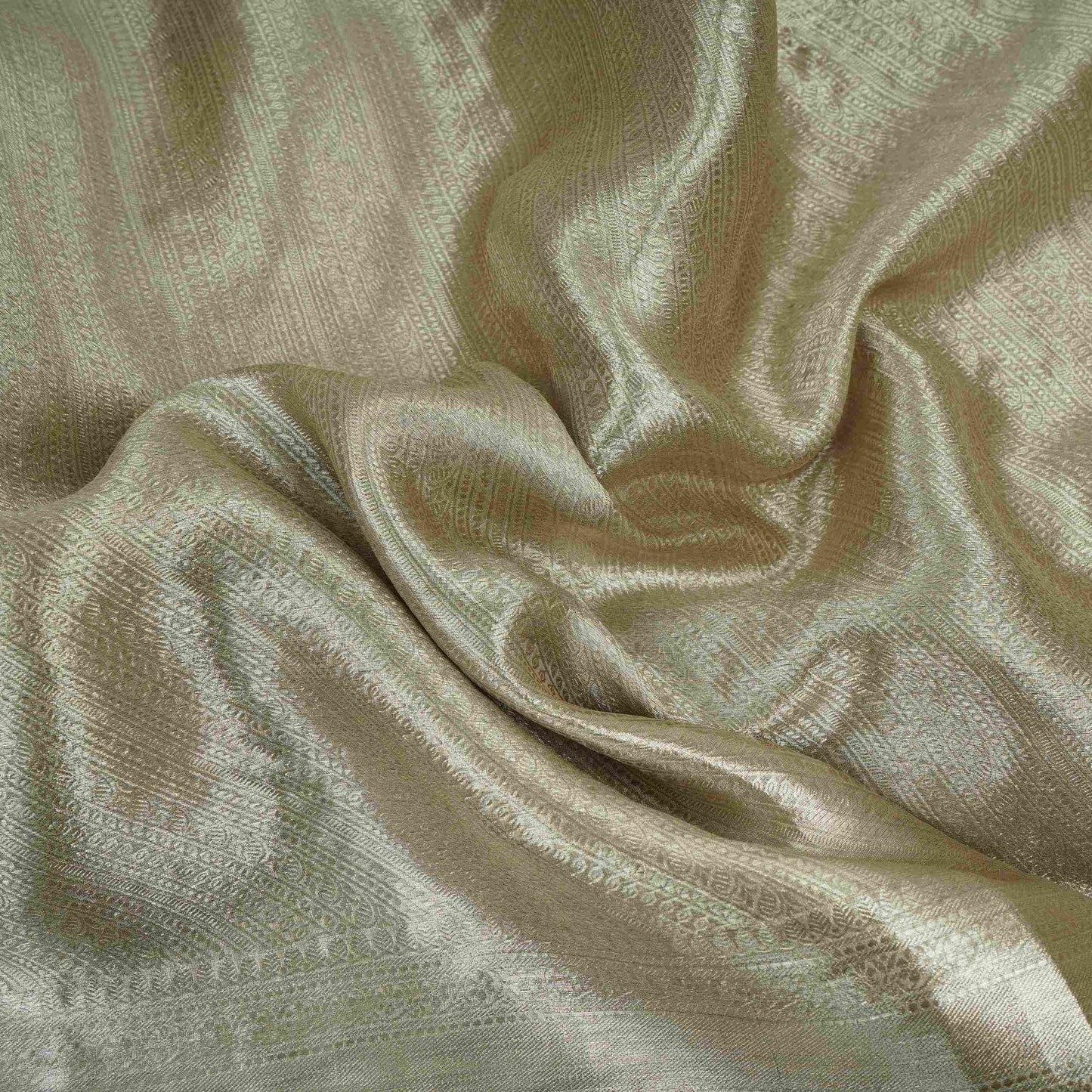 Silver Champagne Lehriya Floral Weave Tissue Fabric CW-32601