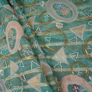 Teal Green Cutdana Premium Embroidery Tissue Fabric GTS-30042 - TradeUNO