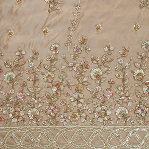 Peach Floral Cutdana embroidery Tissue Fabric WI-29023 - TradeUNO