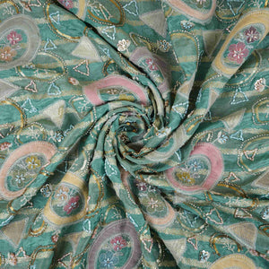 Teal Green Cutdana Premium Embroidery Tissue Fabric GTS-30042 - TradeUNO