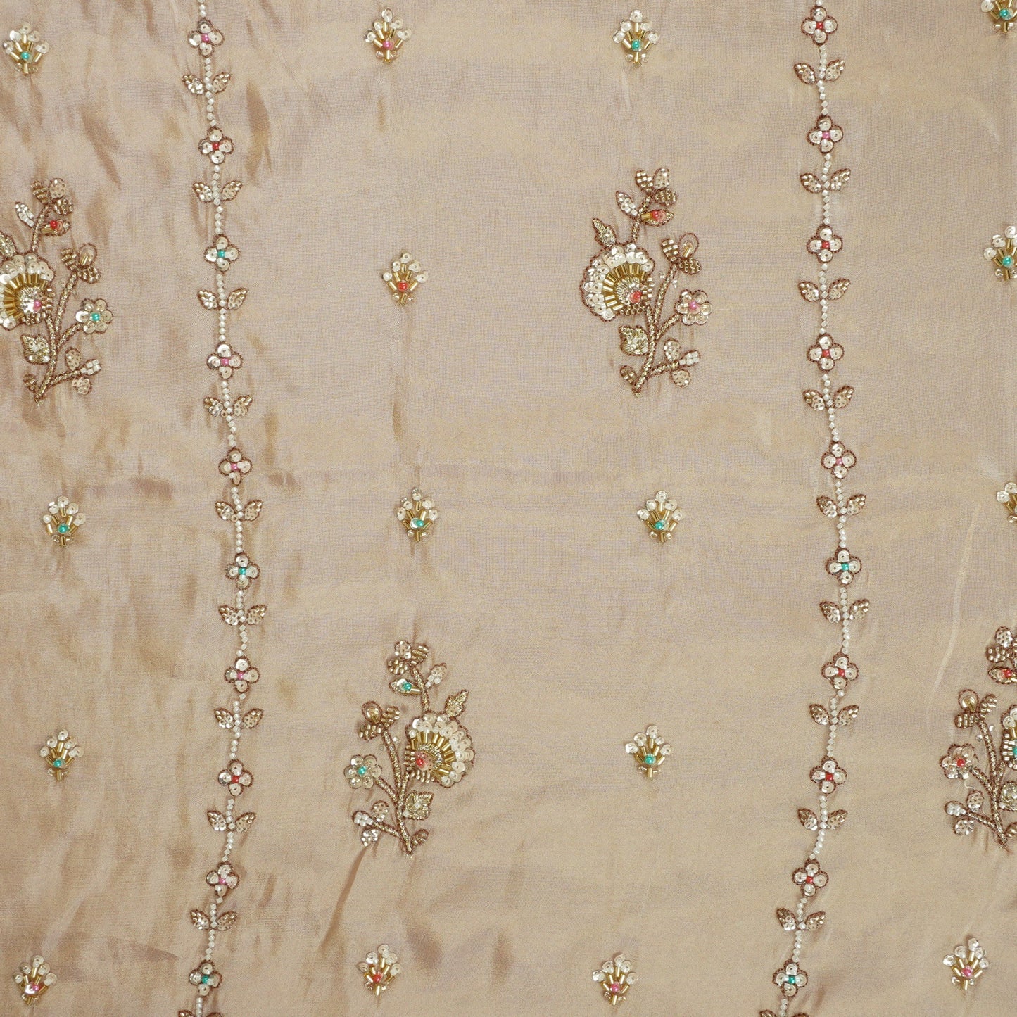Peach Floral Cutdana embroidery Tissue Fabric WI-29023