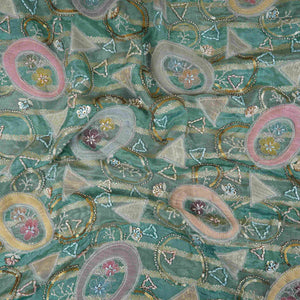 Teal Green Cutdana Premium Embroidery Tissue Fabric GTS-30042 - TradeUNO