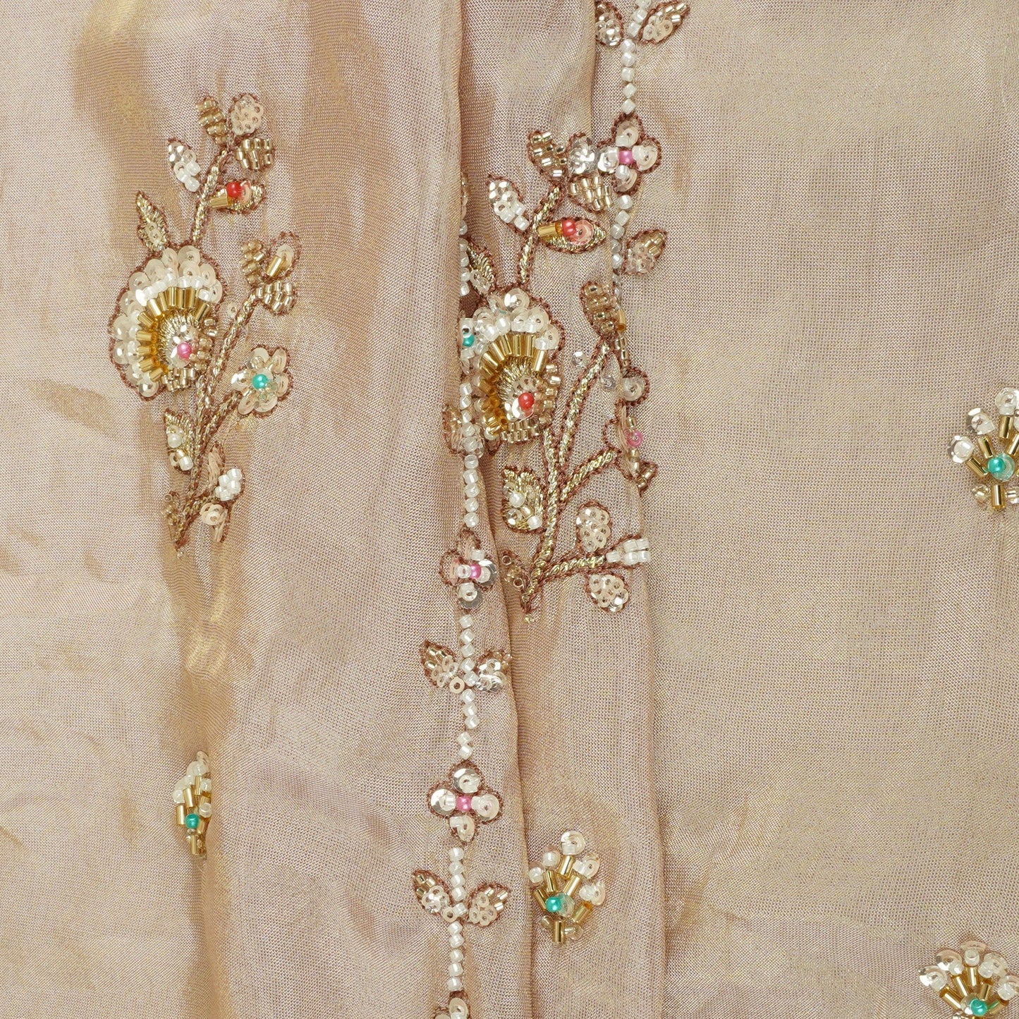 Peach Floral Cutdana embroidery Tissue Fabric WI-29023