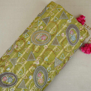 Olive Green Cutdana Premium Embroidery Tissue Fabric GTS-30043 - TradeUNO