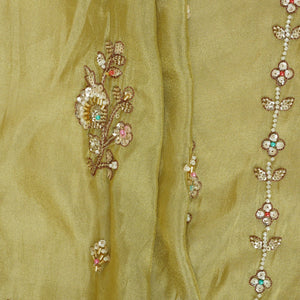 Mustard Floral Cutdana embroidery Tissue Fabric WI-29024 - TradeUNO
