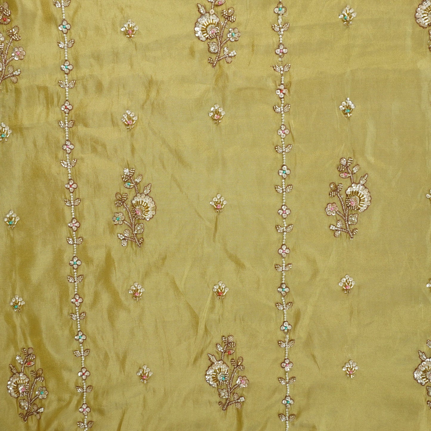 Mustard Floral Cutdana embroidery Tissue Fabric WI-29024