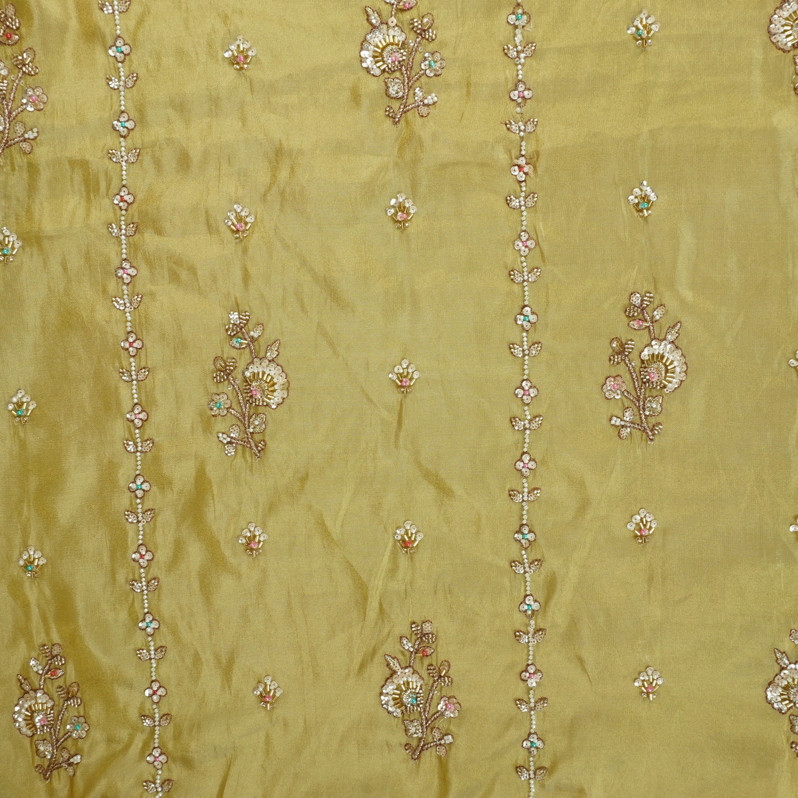 Mustard Floral Cutdana embroidery Tissue Fabric WI-29024 - TradeUNO