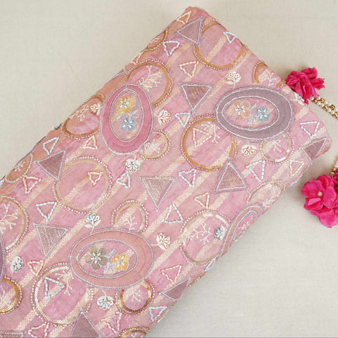 Pink Cutdana Premium Embroidery Tissue Fabric GTS-30044