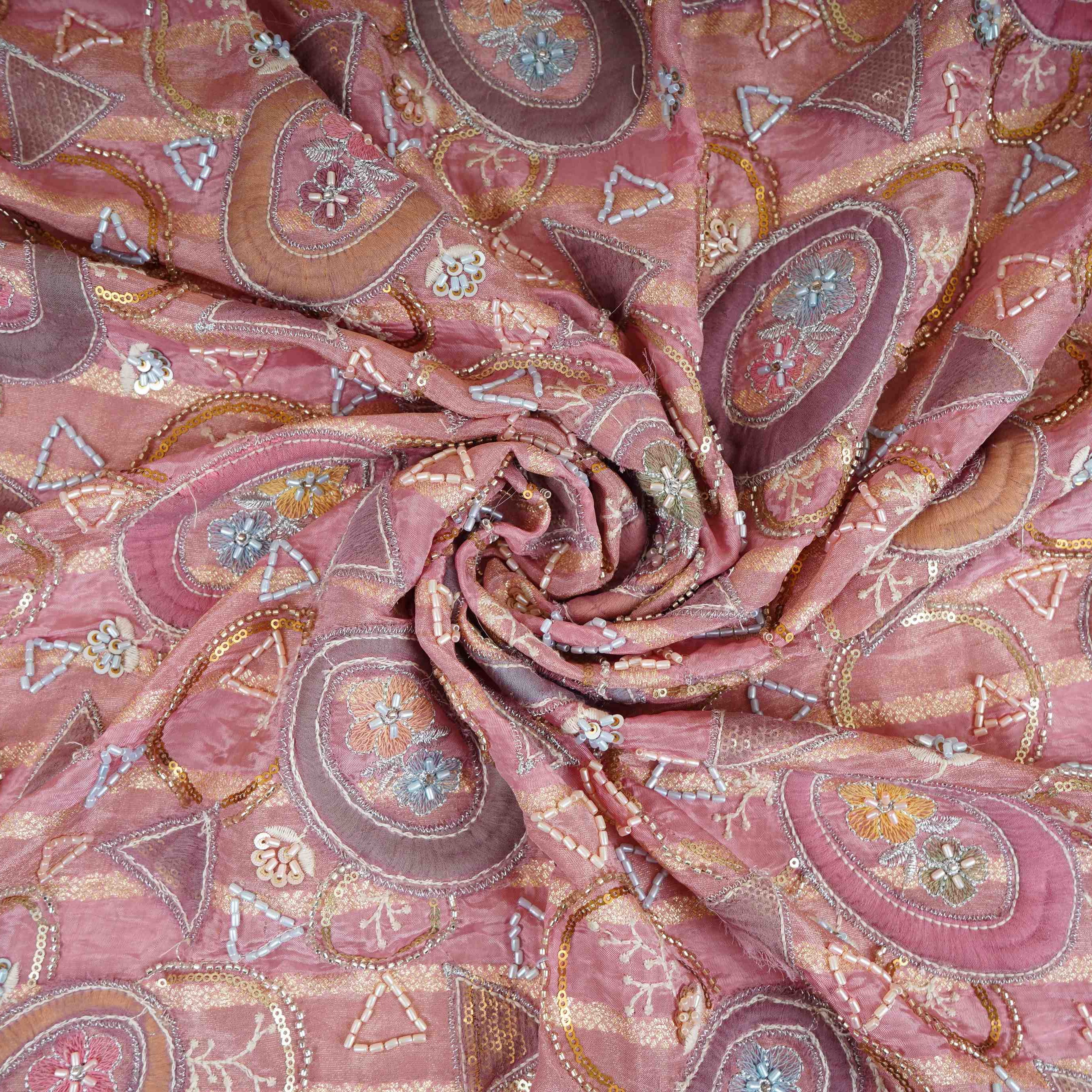 Pink Cutdana Premium Embroidery Tissue Fabric GTS-30044 - TradeUNO