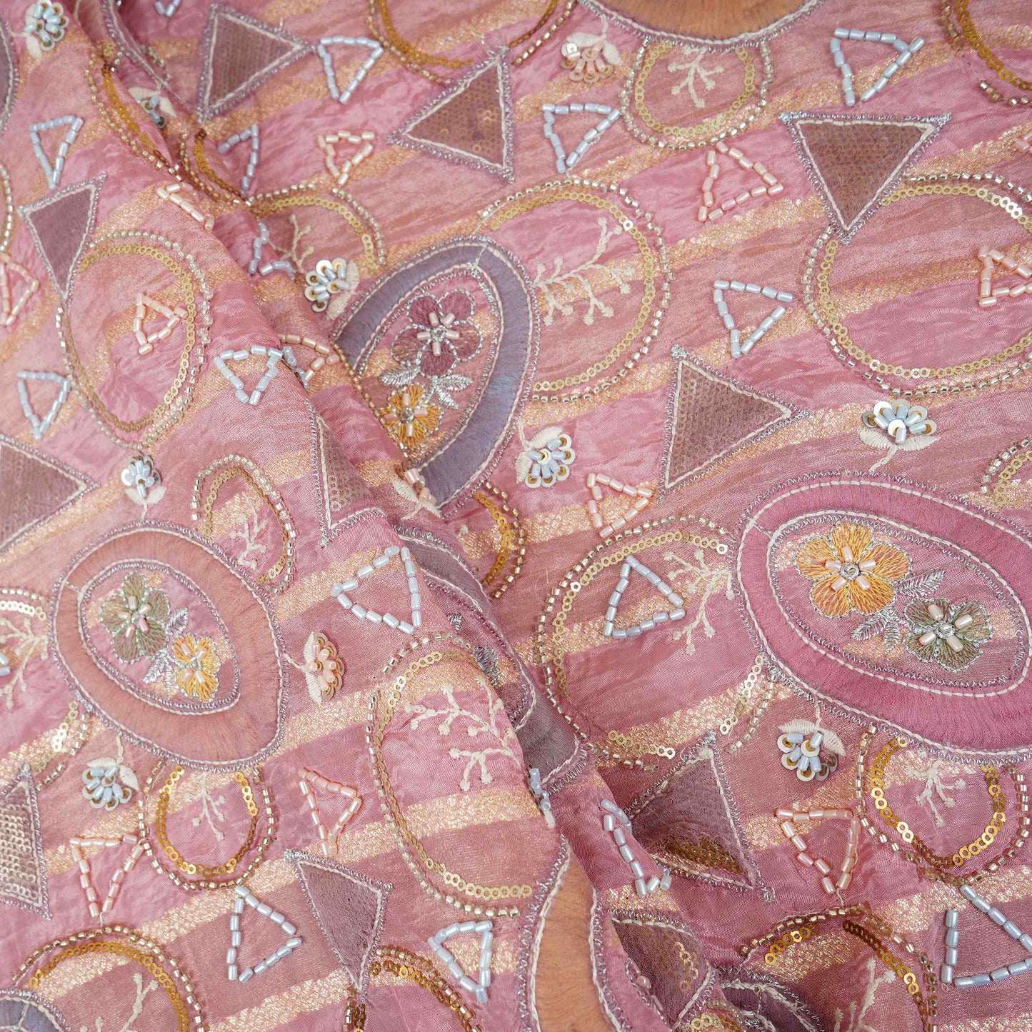 Pink Cutdana Premium Embroidery Tissue Fabric GTS-30044