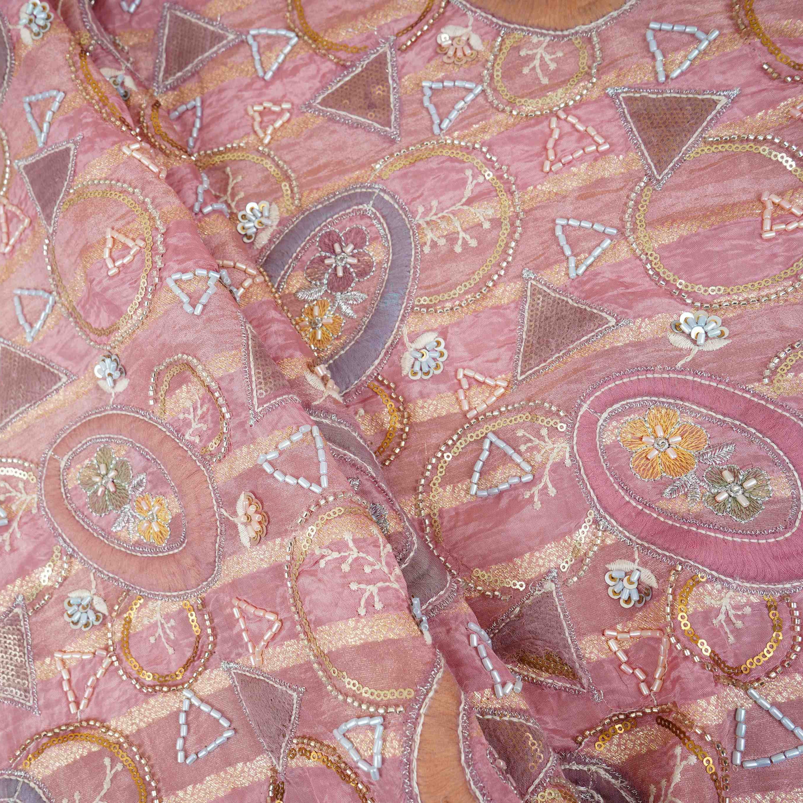 Pink Cutdana Premium Embroidery Tissue Fabric GTS-30044 - TradeUNO