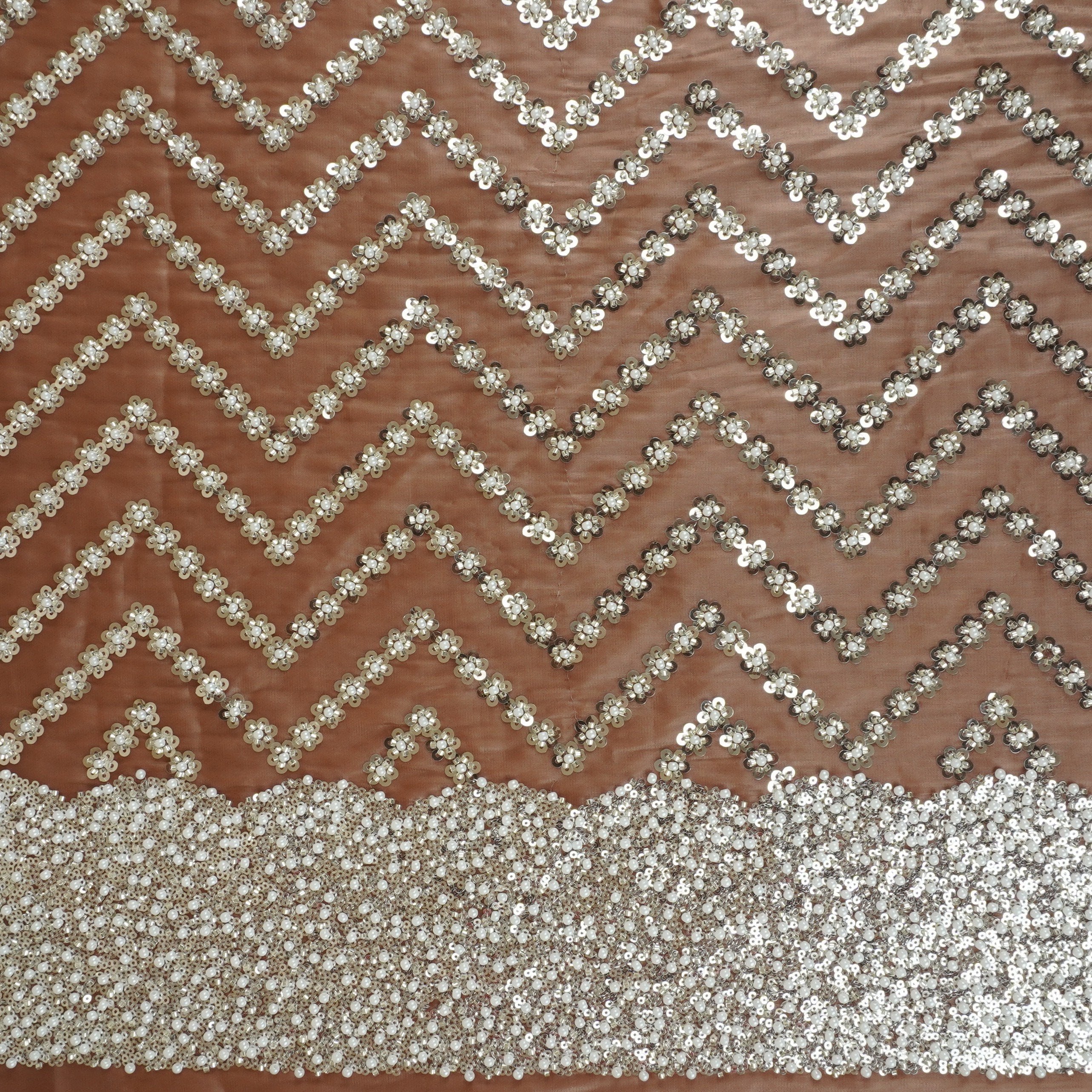 Rust sequence cutdana embroidery Organza Fabric LI-29197 - TradeUNO
