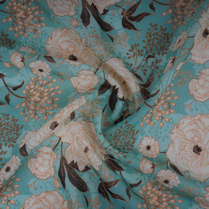 Teal Green Floral Print Organza Fabric MT-30672 - TradeUNO