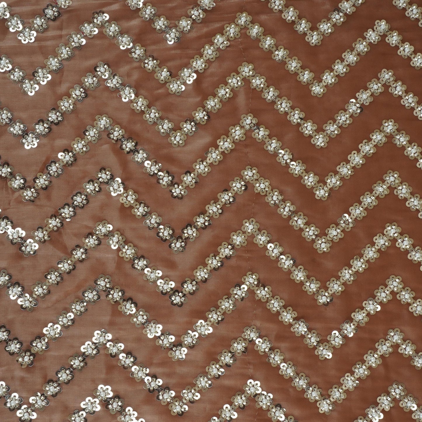 Rust sequence cutdana embroidery Organza Fabric LI-29197