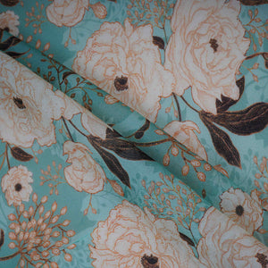 Teal Green Floral Print Organza Fabric MT-30672 - TradeUNO