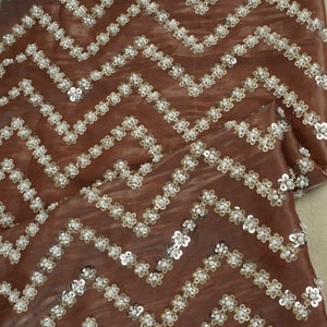 Rust sequence cutdana embroidery Organza Fabric LI-29197 - TradeUNO