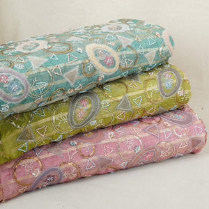Pink Cutdana Premium Embroidery Tissue Fabric GTS-30044 - TradeUNO