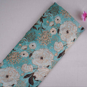 Teal Green Floral Print Organza Fabric MT-30672 - TradeUNO
