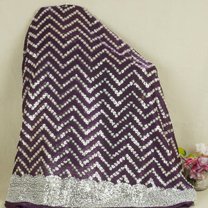 Purple sequence cutdana embroidery Organza Fabric LI-29199 - TradeUNO