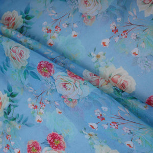 Sky Blue Floral Print Organza Fabric MT-30673 - TradeUNO