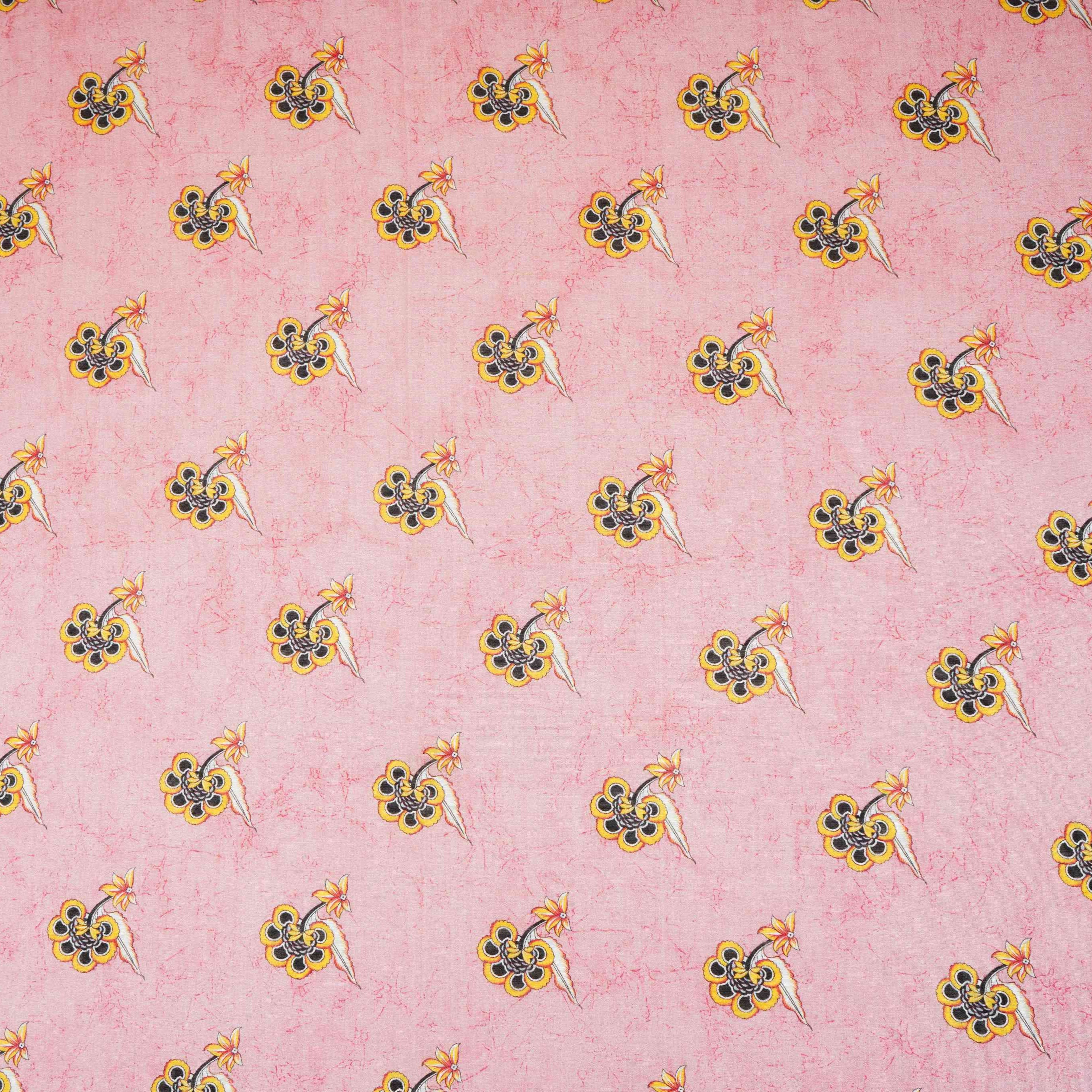 Pink Floral Print Mul Chanderi Fabric VF-30609 - TradeUNO