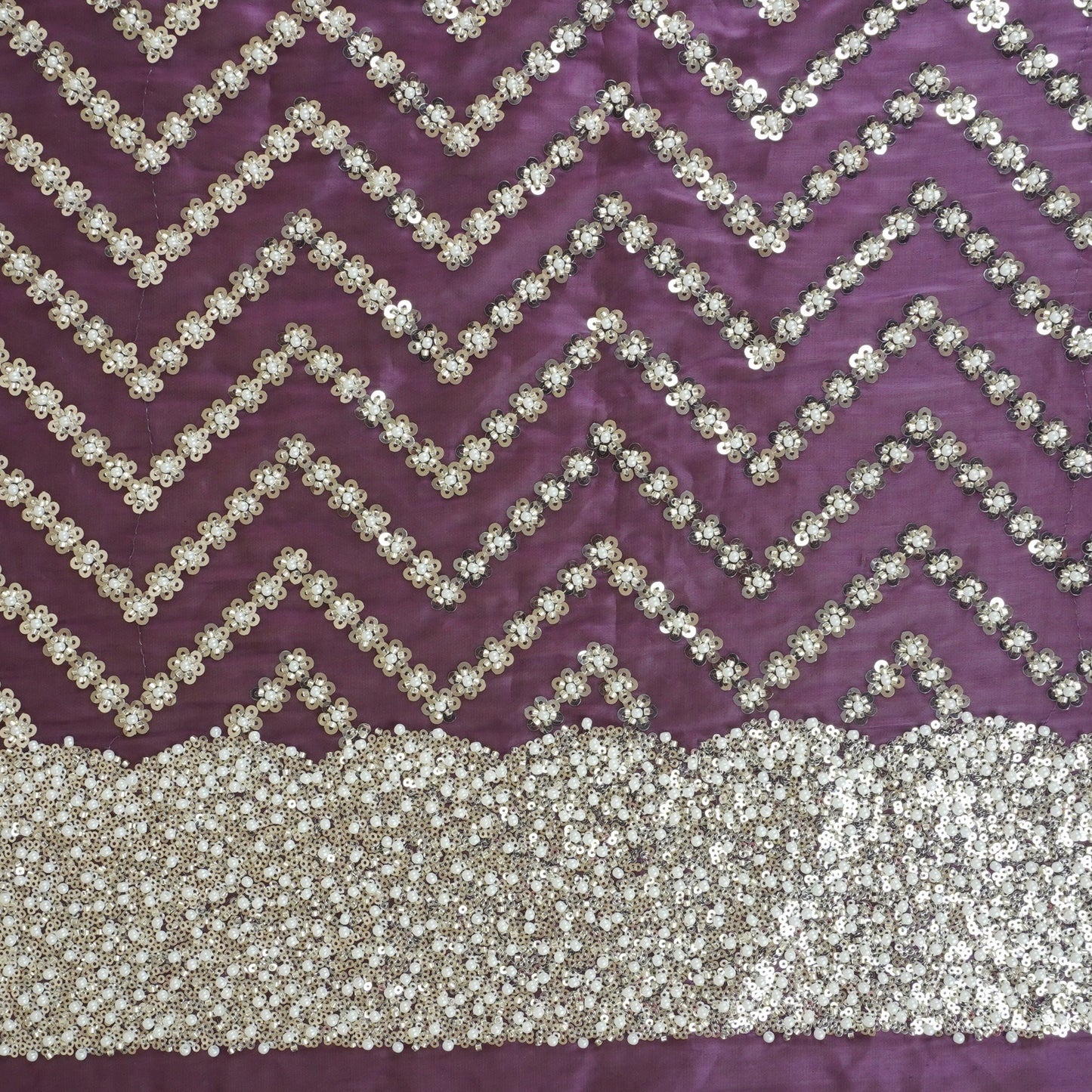 Purple sequence cutdana embroidery Organza Fabric LI-29199
