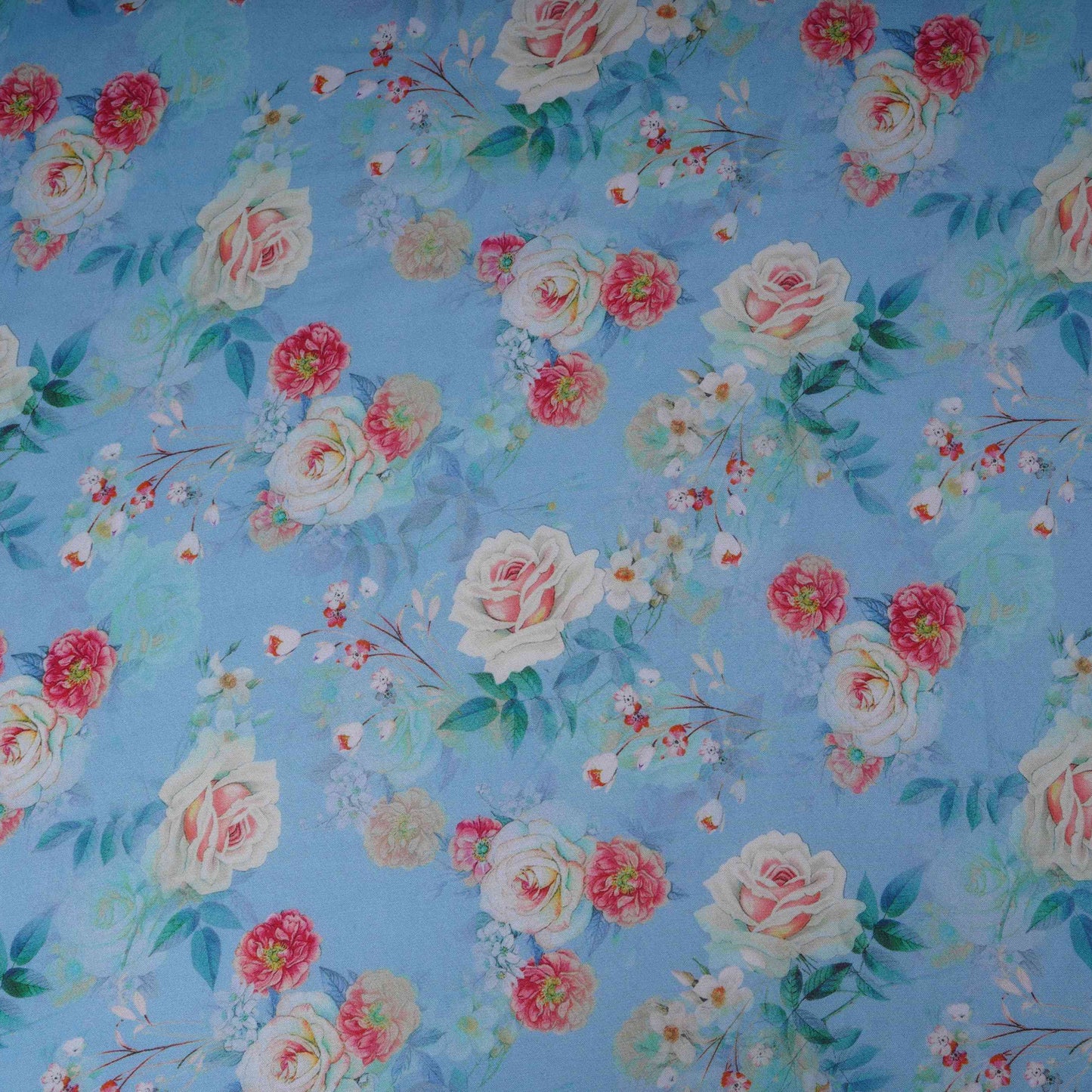 Sky Blue Floral Print Organza Fabric MT-30673