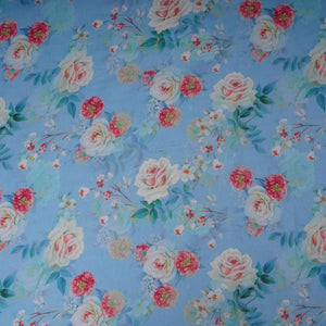 Sky Blue Floral Print Organza Fabric MT-30673 - TradeUNO