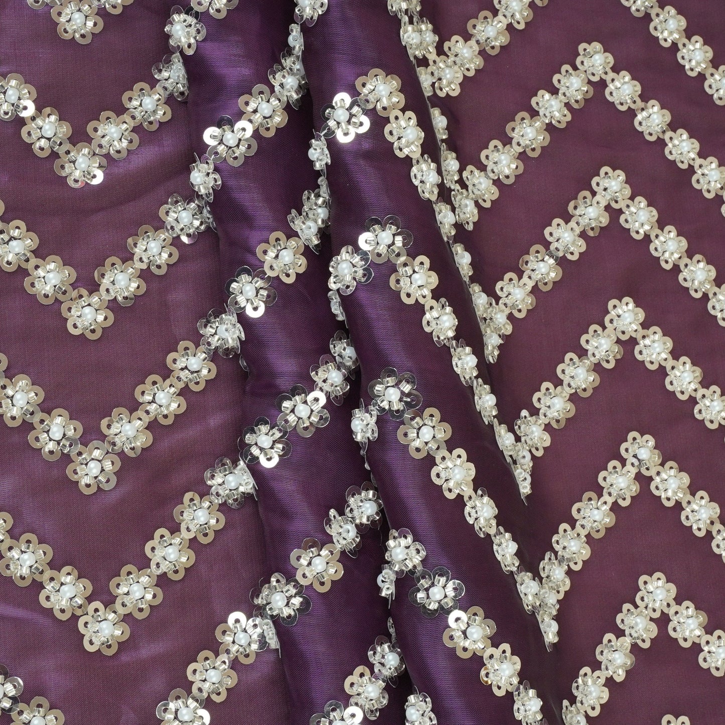 Purple sequence cutdana embroidery Organza Fabric LI-29199