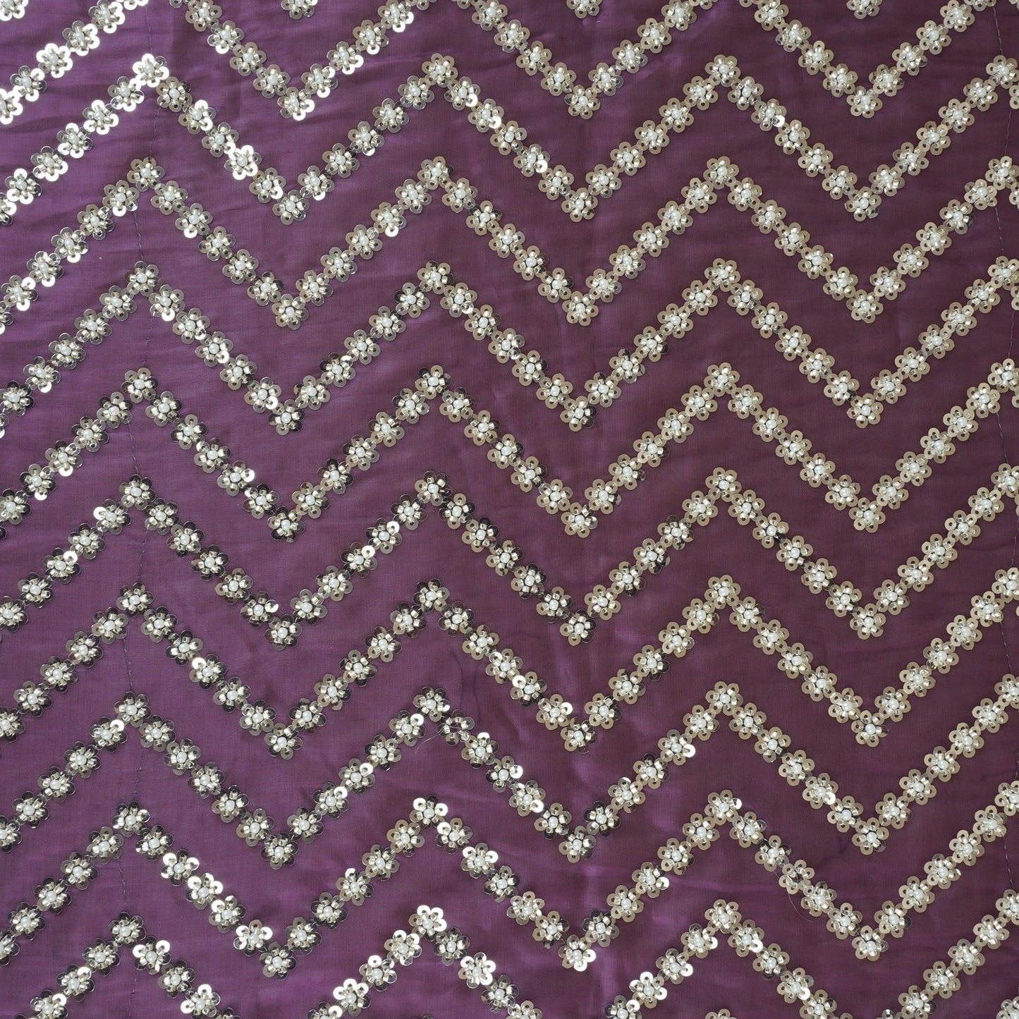 Purple sequence cutdana embroidery Organza Fabric LI-29199
