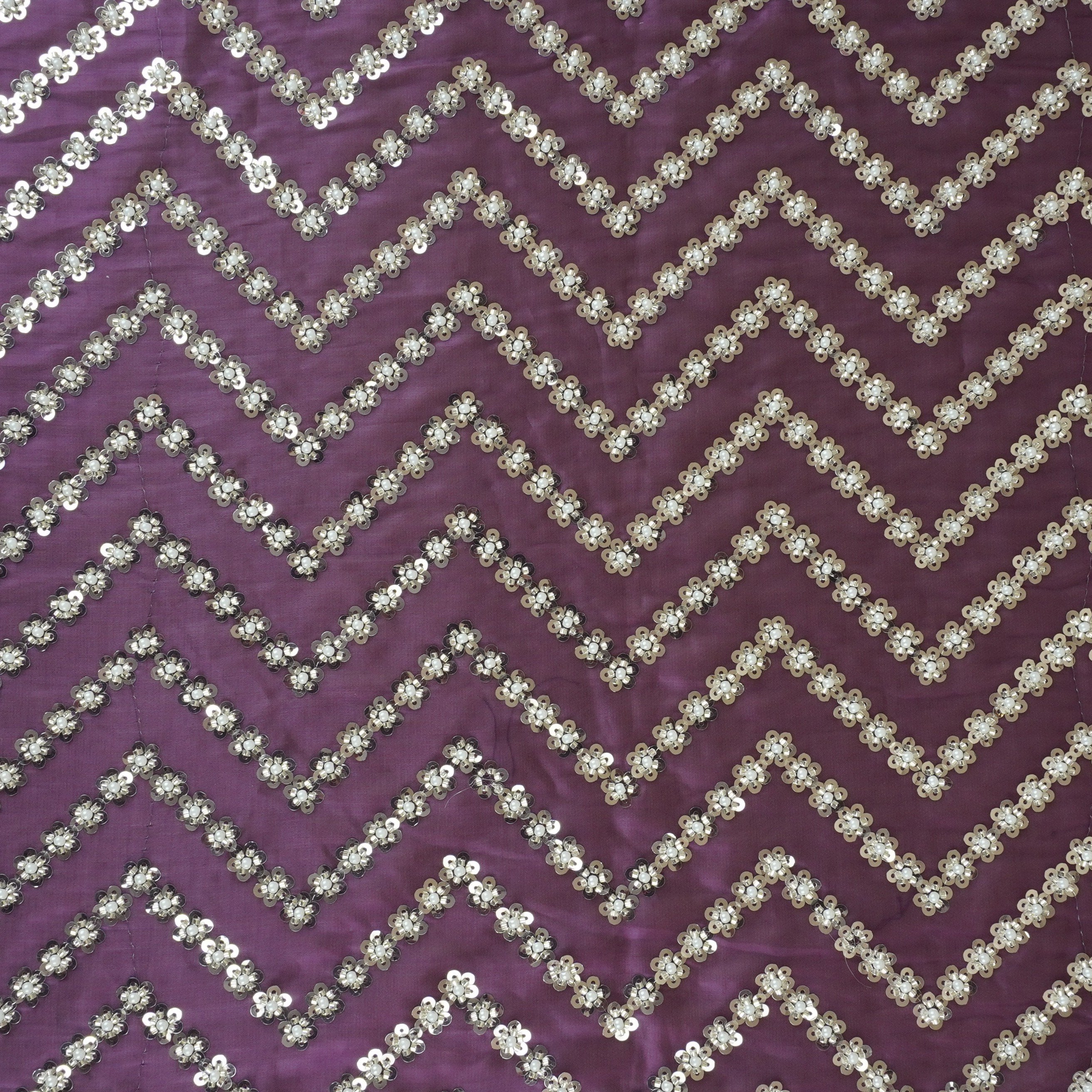 Purple sequence cutdana embroidery Organza Fabric LI-29199 - TradeUNO