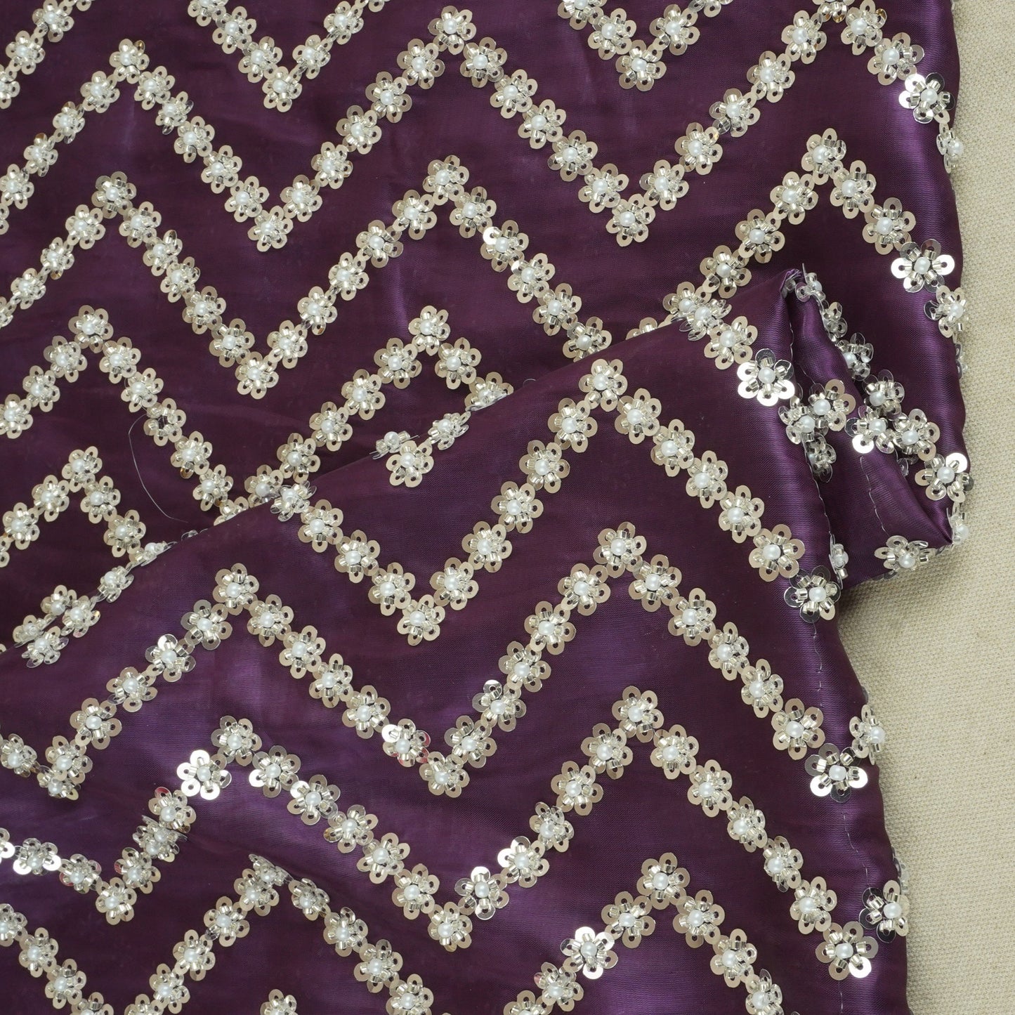 Purple sequence cutdana embroidery Organza Fabric LI-29199