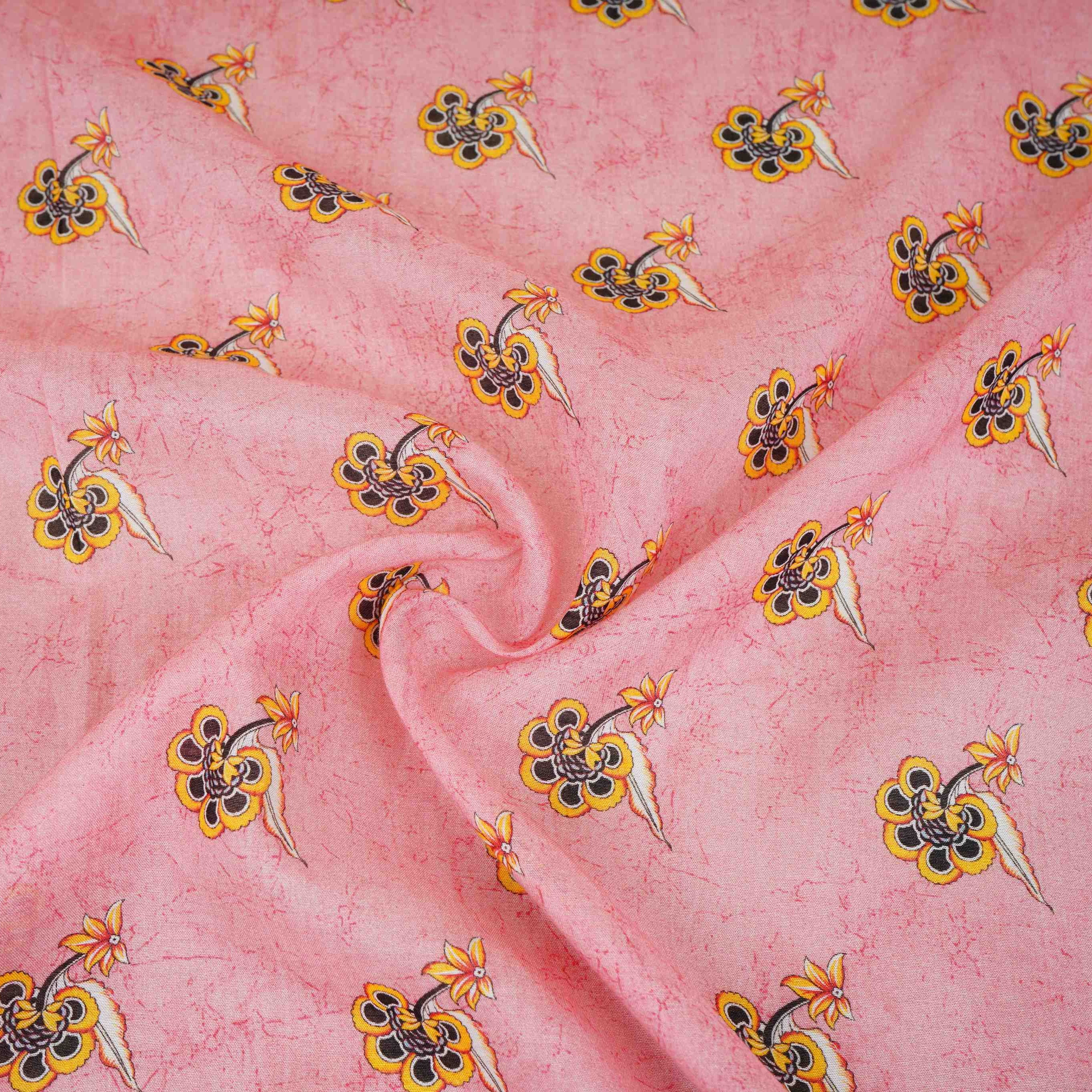 Pink Floral Print Mul Chanderi Fabric VF-30609 - TradeUNO