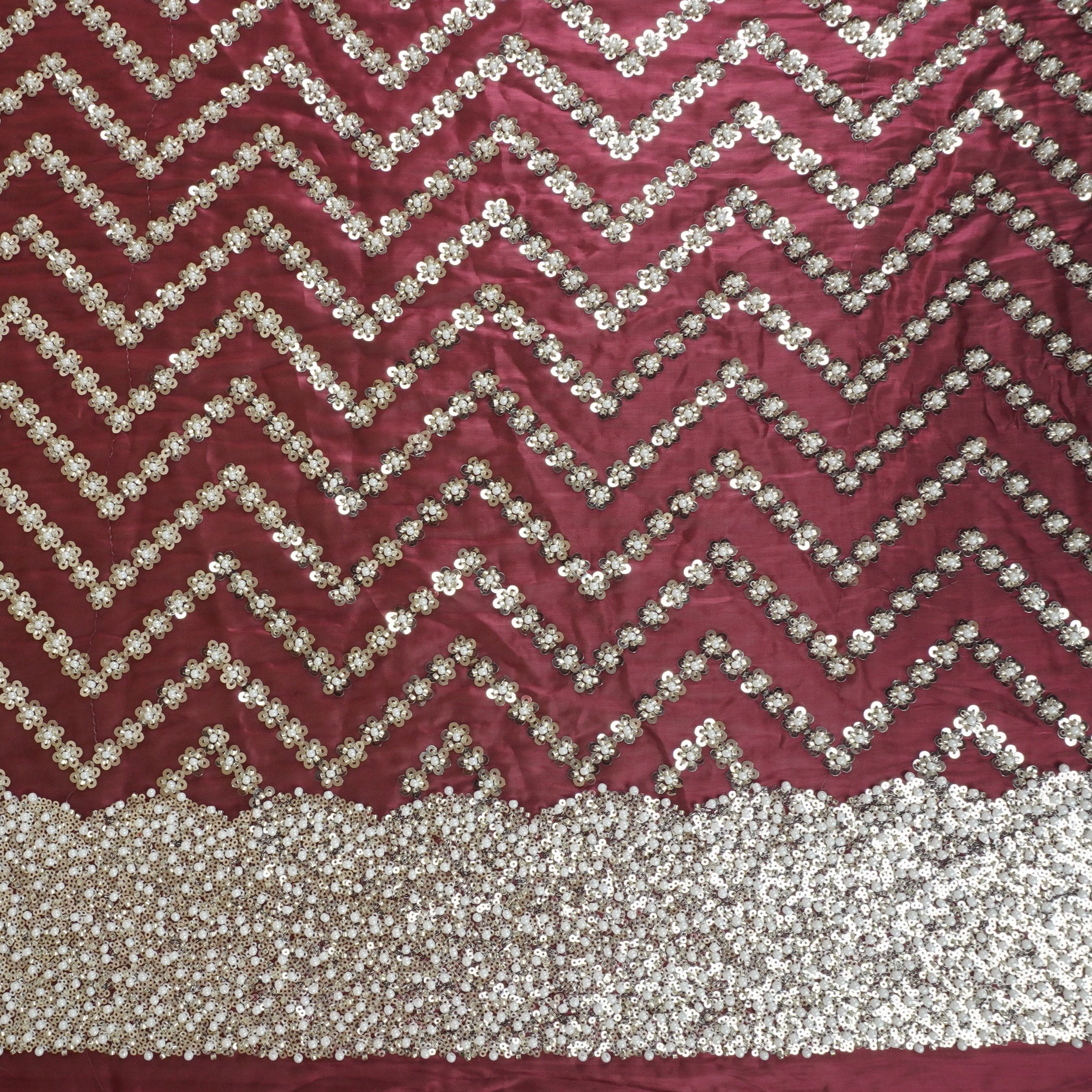 Maroon sequence cutdana embroidery Organza Fabric LI-29198 - TradeUNO