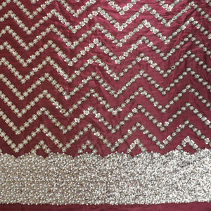 Maroon sequence cutdana embroidery Organza Fabric LI-29198 - TradeUNO