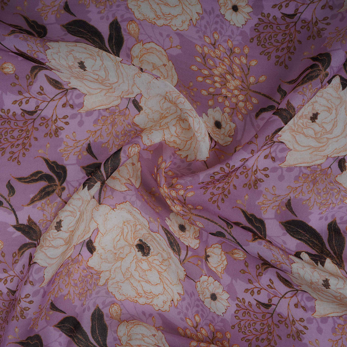 Lilac Floral Print Organza Fabric MT-30674 - TradeUNO