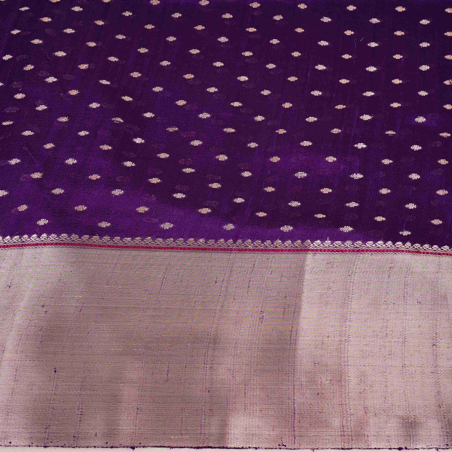 Purple Buti With Zari Border Raw Silk Fabric CW-32535