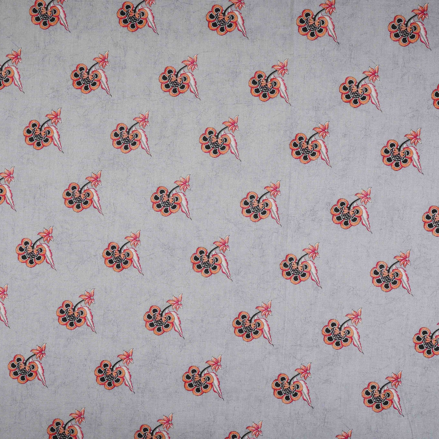 Grey Floral Print Mul Chanderi Fabric VF-30607