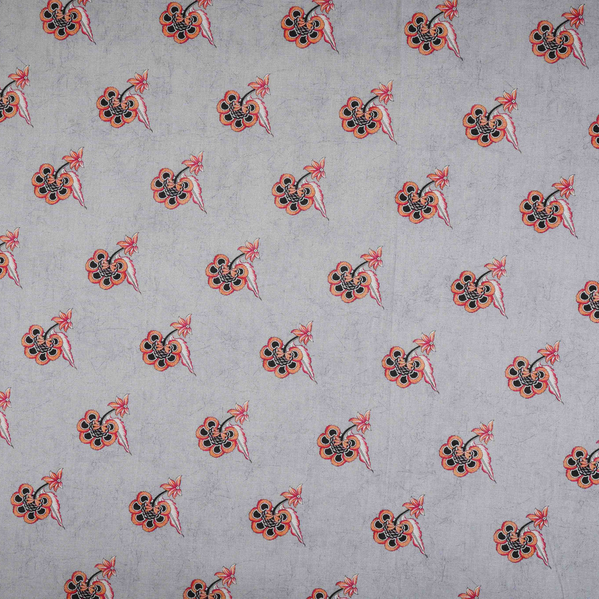 Grey Floral Print Mul Chanderi Fabric VF-30607 - TradeUNO