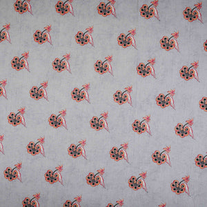 Grey Floral Print Mul Chanderi Fabric VF-30607 - TradeUNO