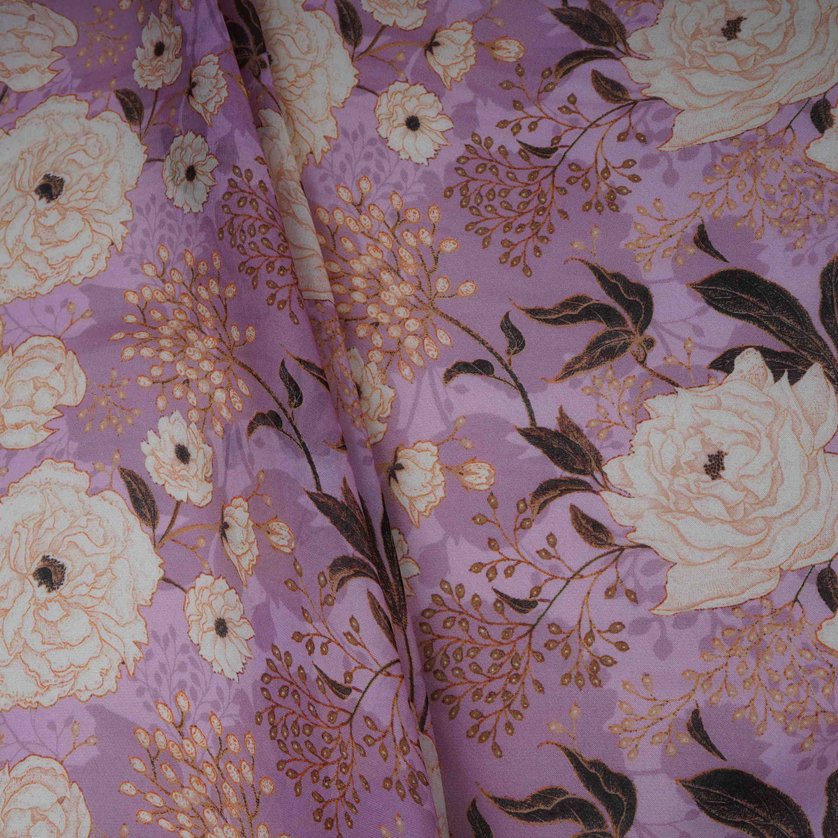 Lilac Floral Print Organza Fabric MT-30674 - TradeUNO