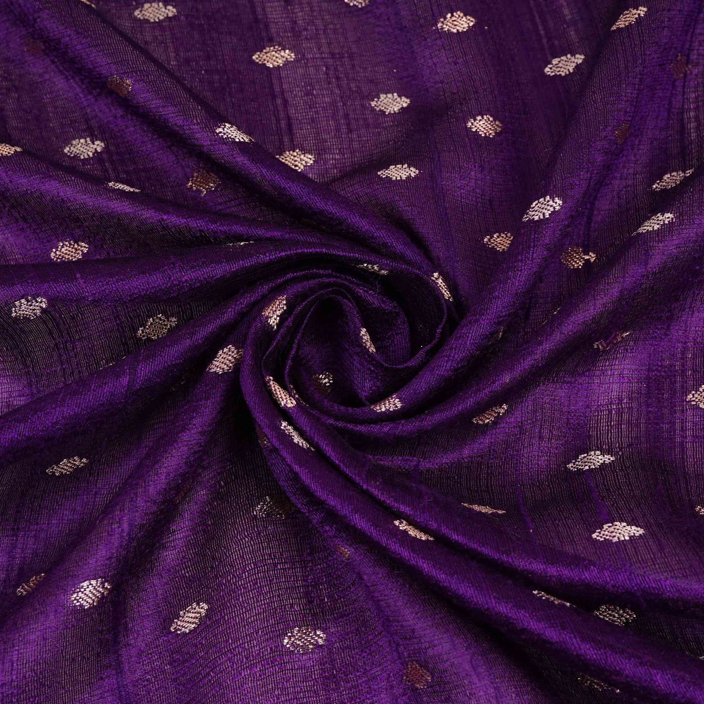 Purple Buti With Zari Border Raw Silk Fabric CW-32535