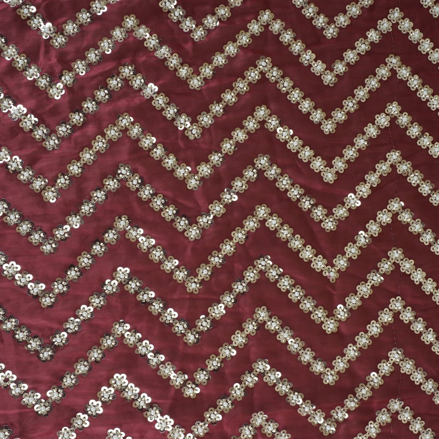 Maroon sequence cutdana embroidery Organza Fabric LI-29198
